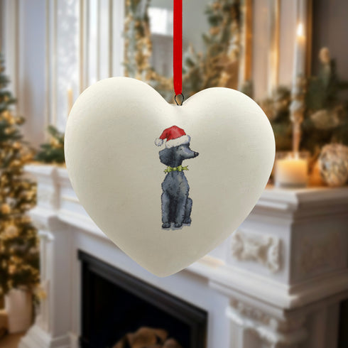Poodle Black in Santa Hat Christmas Heart Bauble